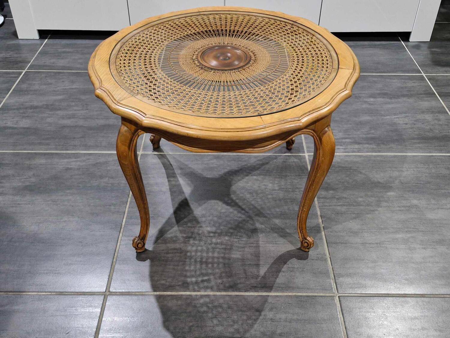 Louis XV coffee table in traditional canework, 1970s