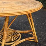 Round rattan coffee table in the Audoux Minet style