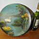 Set of 3 dishes 19th century terracotta painting 1895 boat lily lily swan