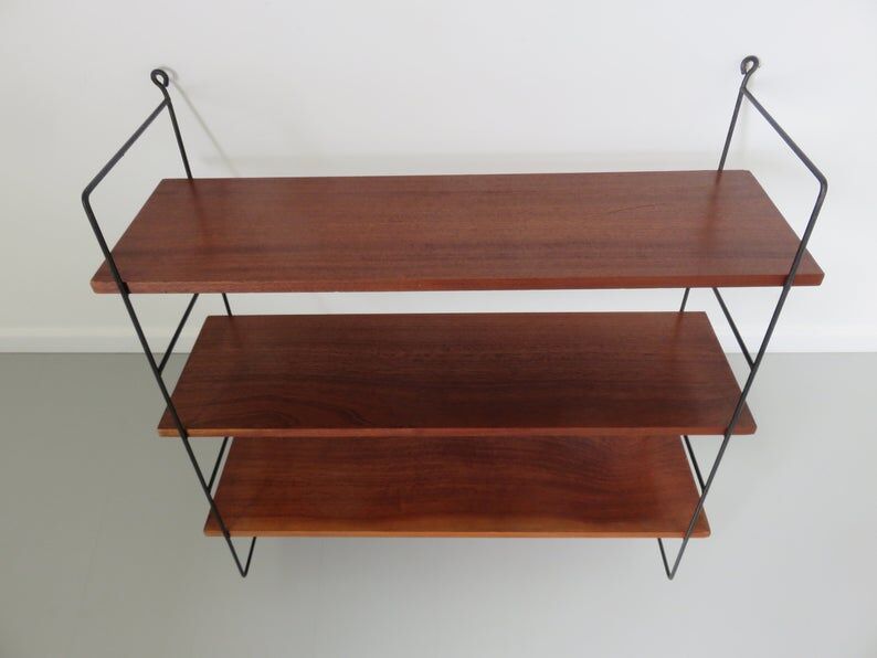 Scandinavian wall shelf modular wood and metal years 60 70