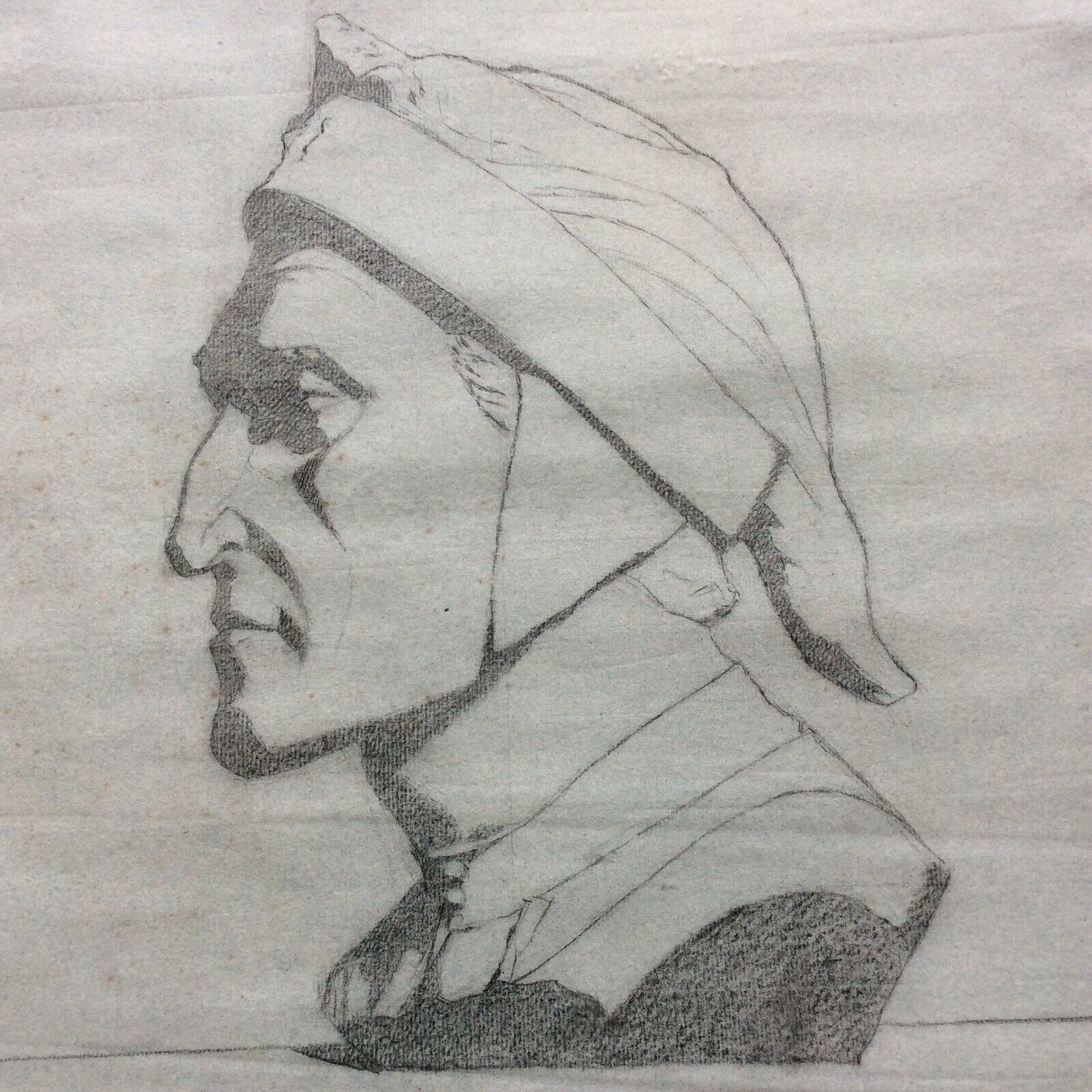Original drawing lead mine portrait of dante after matteo ferrucci xixth