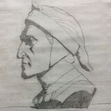 Original drawing lead mine portrait of dante after matteo ferrucci xixth