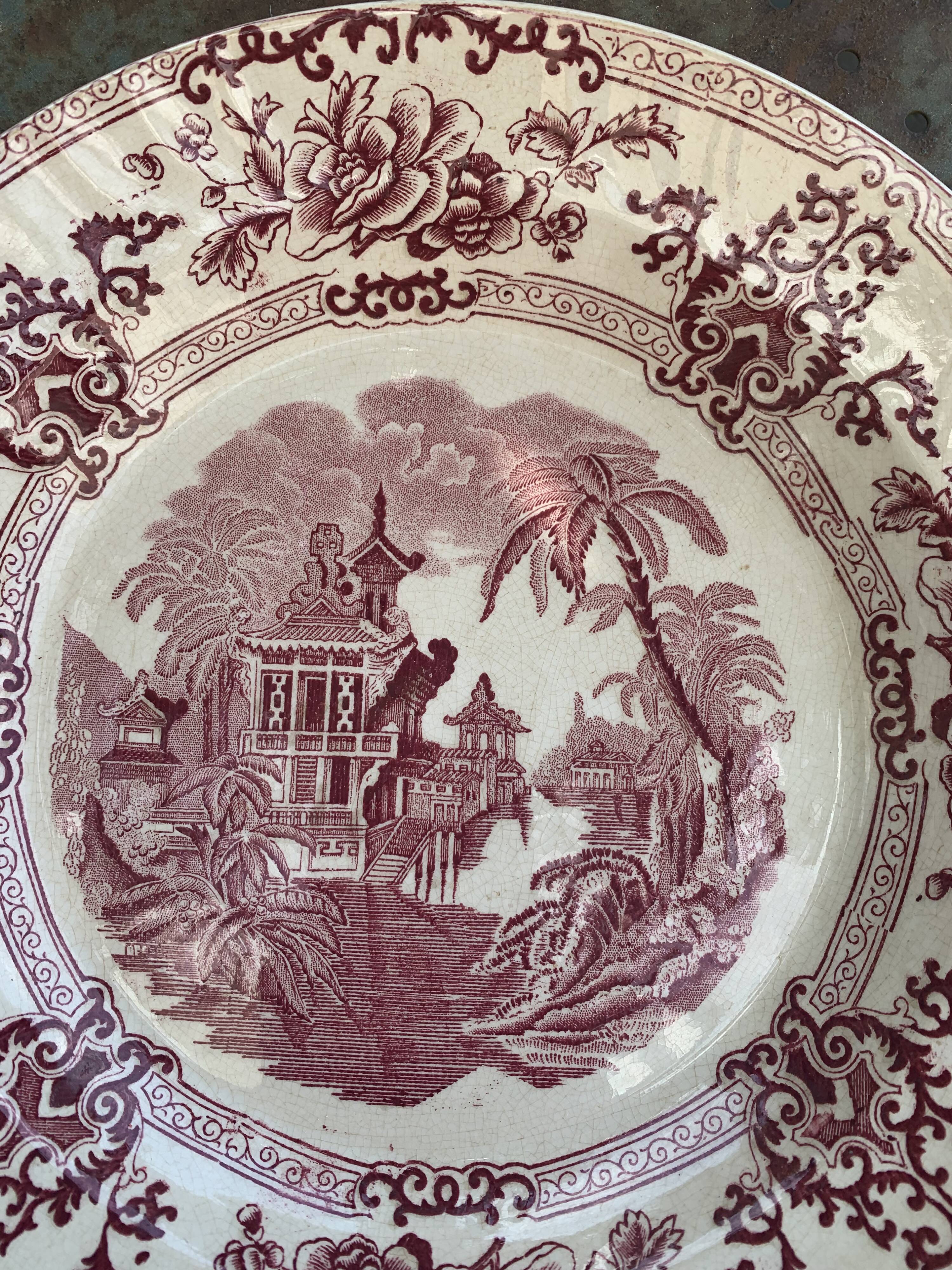Plat creux ancien, Longwy france, modele Cyprus, motif asiatique, art deco et collector