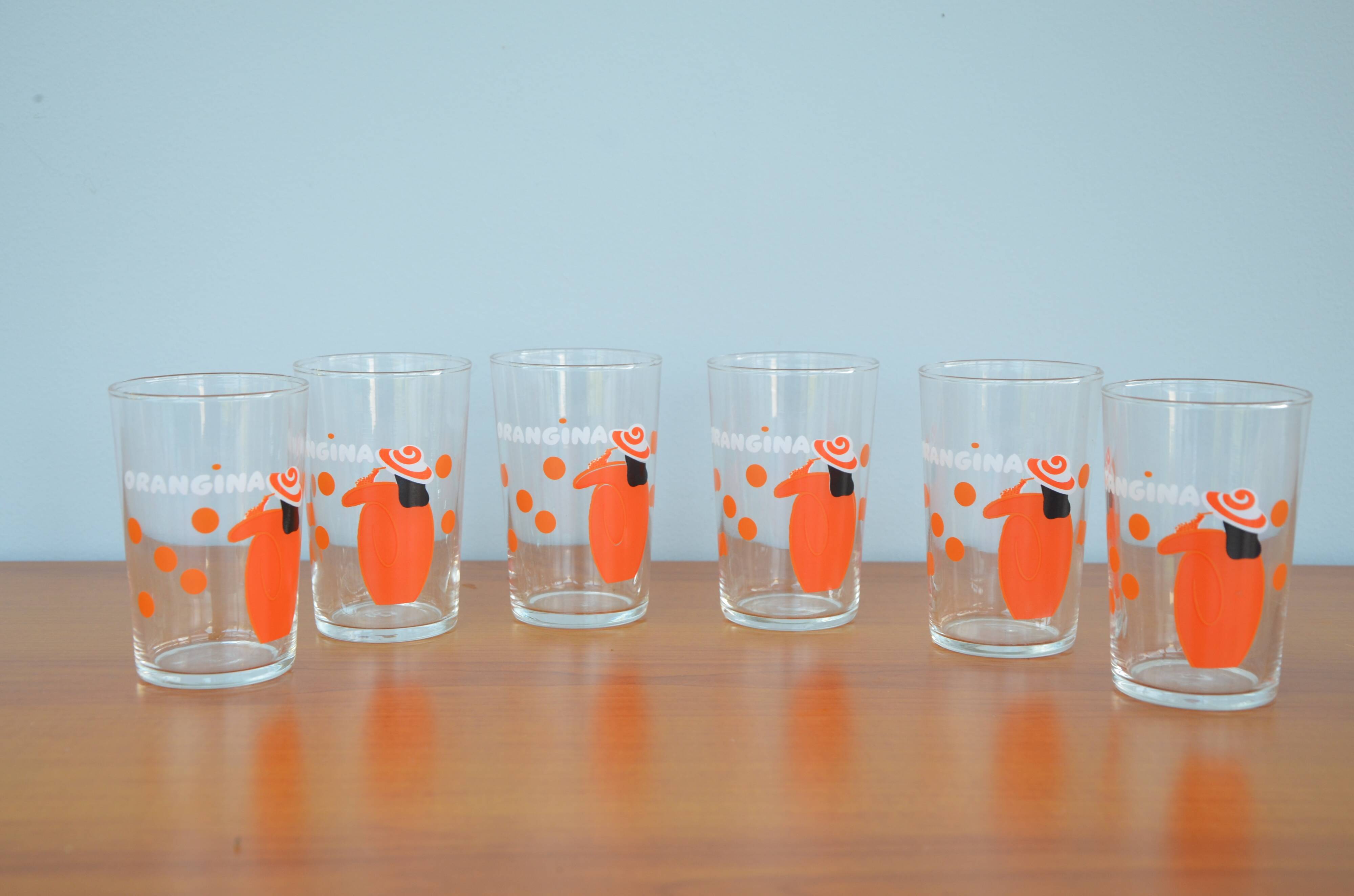 Lot de 6 verres à orangina, année 70