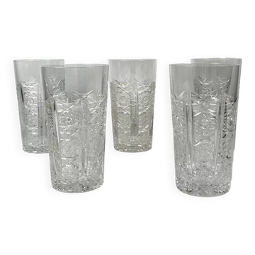 Set de 5 verres highball en cristal taillé de bohème, république tchèque