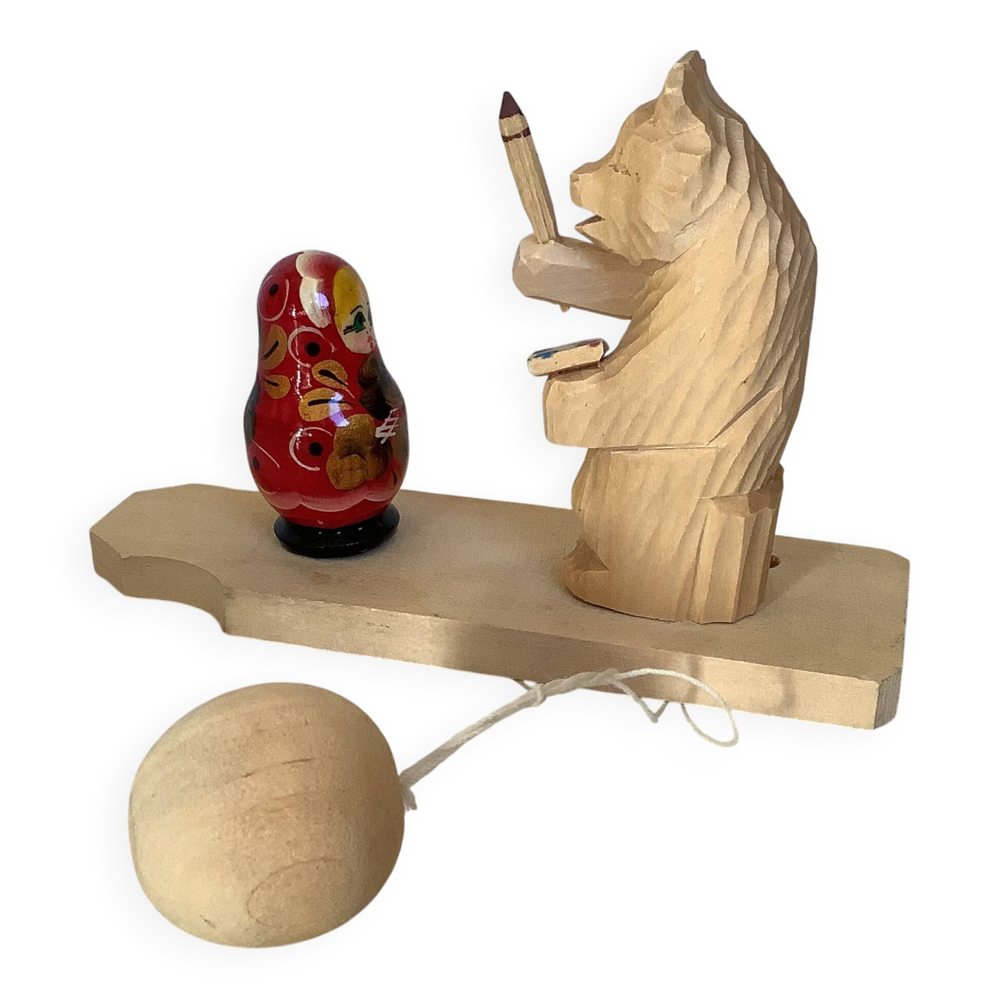 Bogorodskaya traditional Russian wooden bear and matryoshka toy