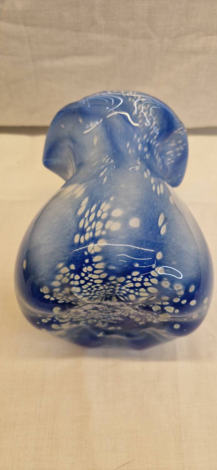 Vase ancien verre soufflé Bleu et blanc rétro vintage