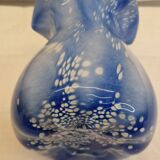Vase ancien verre soufflé Bleu et blanc rétro vintage