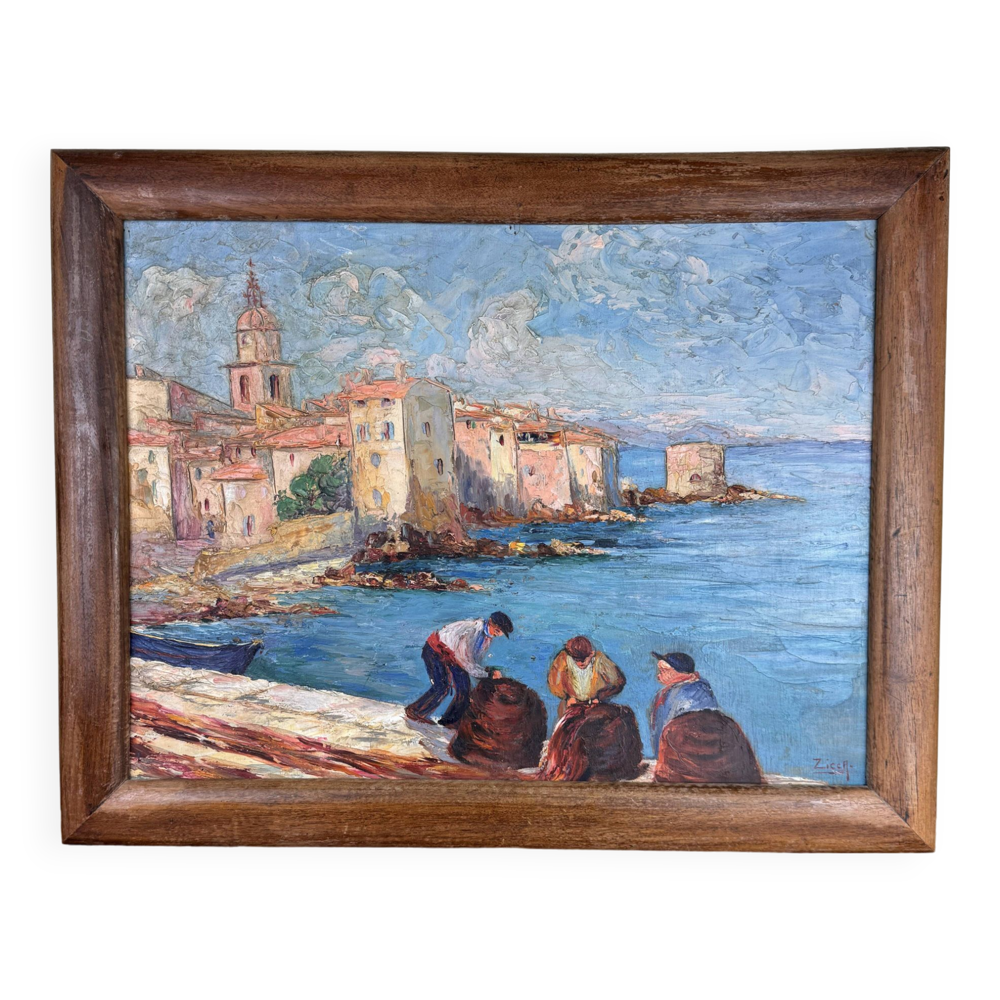 Saint Tropez Oil On Panel Signed By Zicca XX Eme