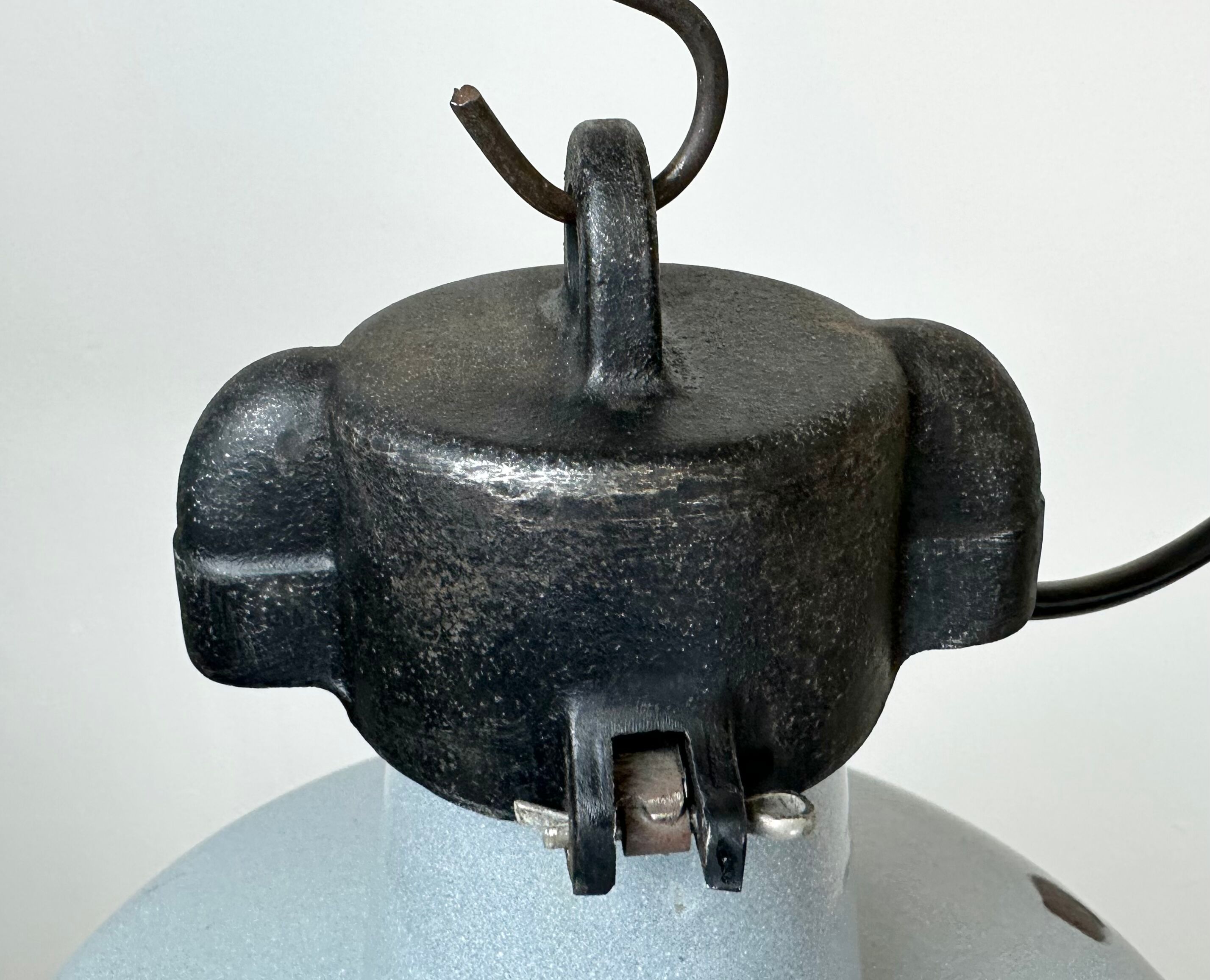 Industrial Grey Enamel Factory Lamp with Cast Iron Top, 1960s