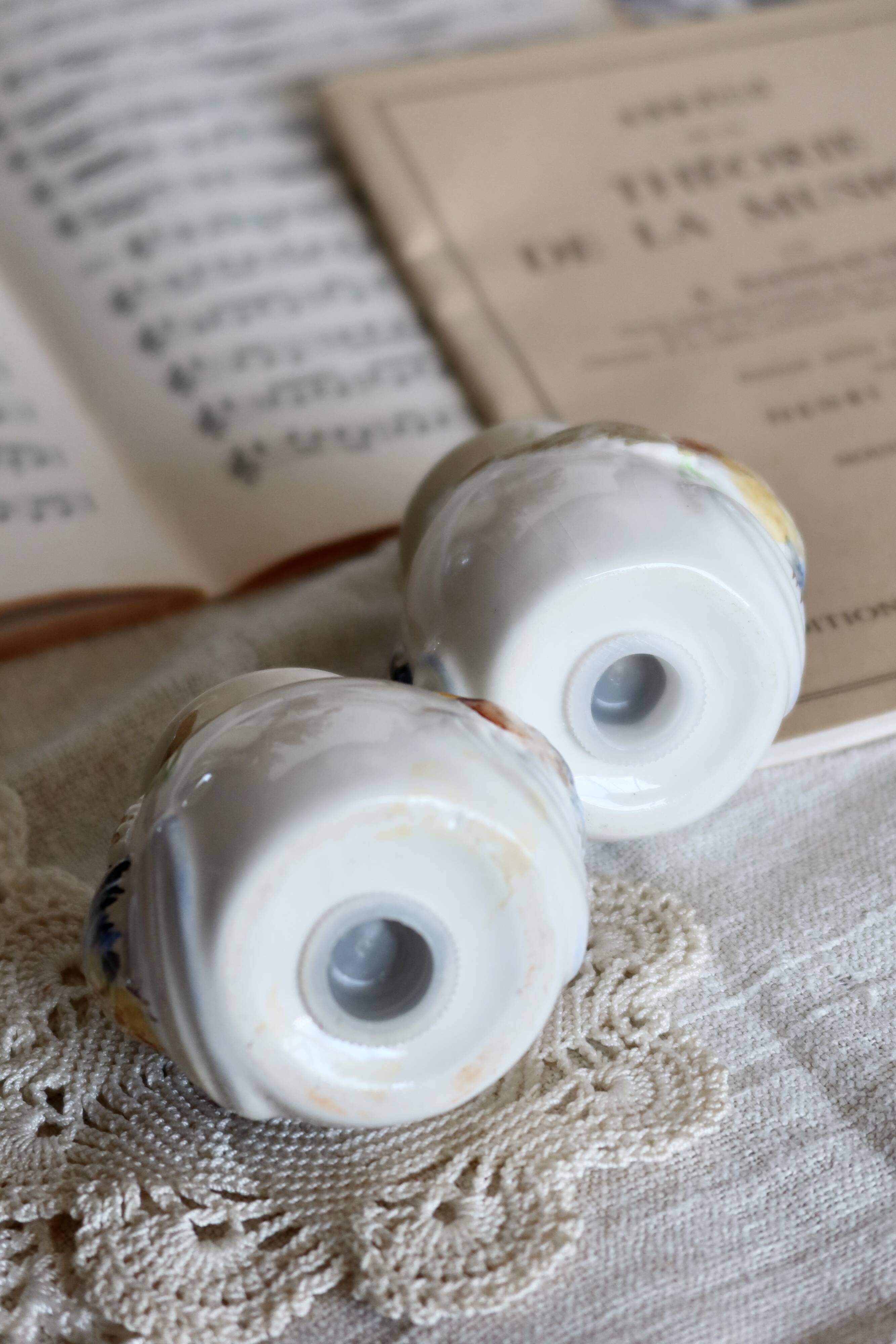 Vintage earthenware and slip salt and pepper shakers with duck motif