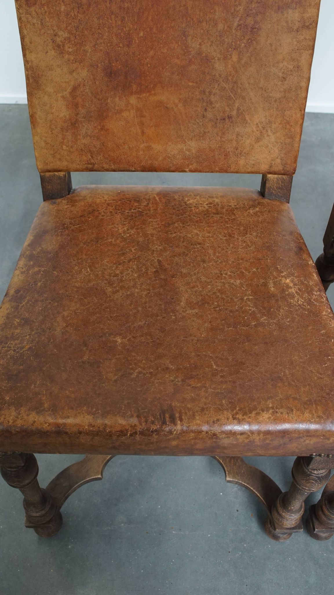 Set of 2 Wooden and Sheepskin Leather Dining Chairs from the Early 1900s