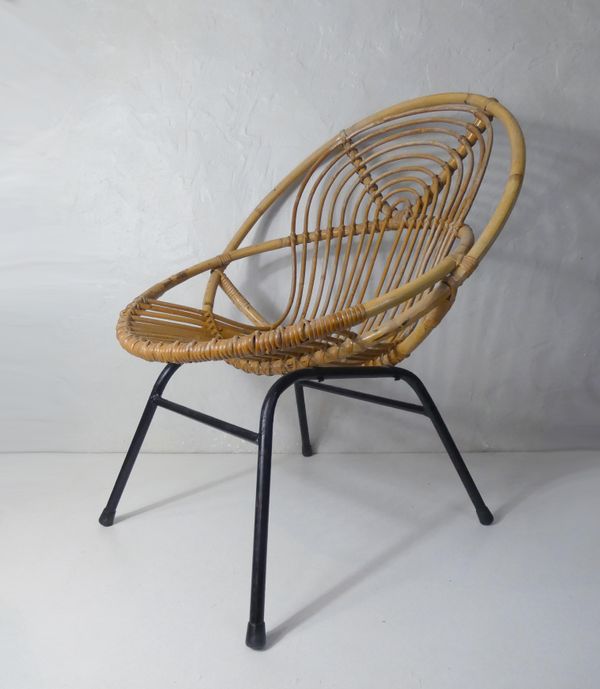 Fauteuil coquille rotin métal