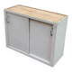 Vintage wall-mounted kitchen cabinet with sliding doors in 1960s retro style.