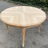 Louis XV style oval extendable round table renovated in raw wood