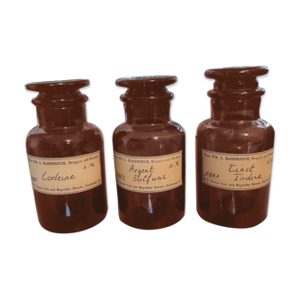 Lot of 3 vials of apothecary 125 ml codeine, sulfuric silver, tinct iodine