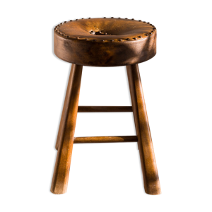 Tabouret en bois et cuir
