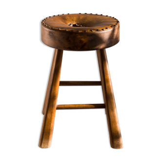 Wooden and leather stool