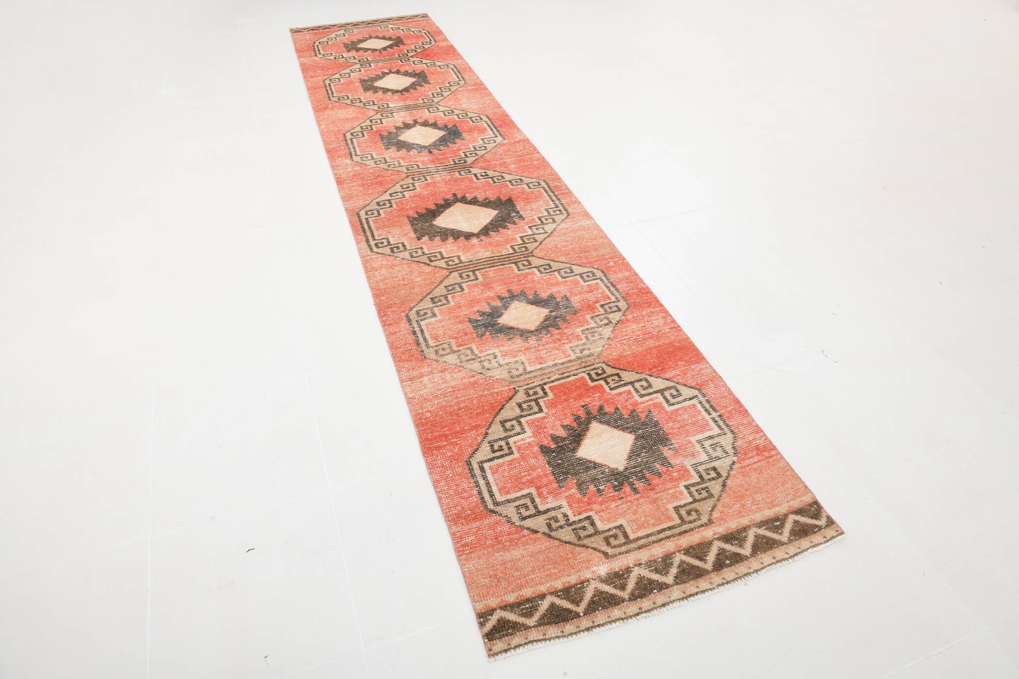Vintage Pale Red Oriental Persian Runner Rug, 84x389Cm