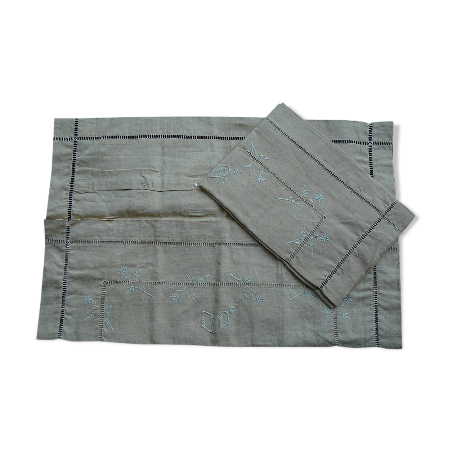 Pair of pillowcases early twentieth century métis ivory with monogram