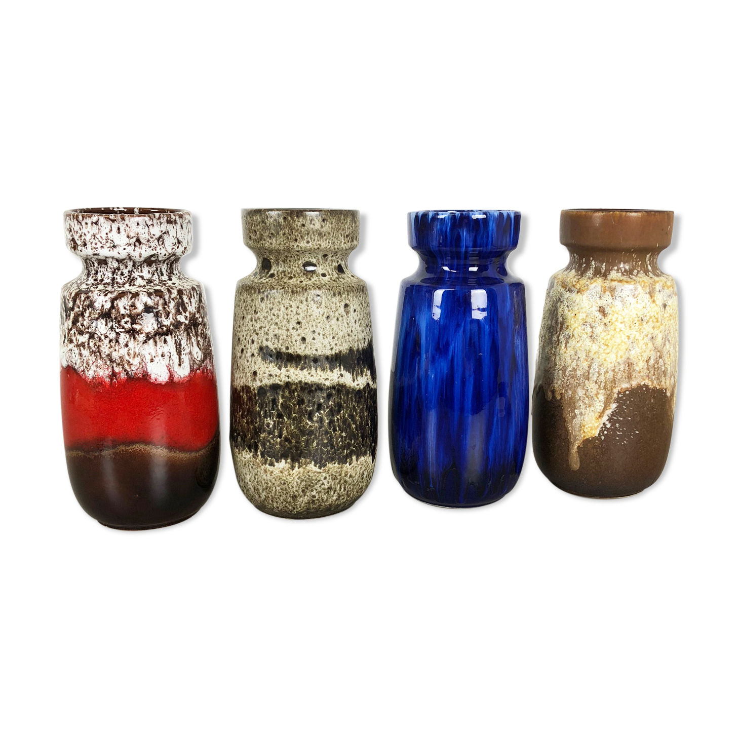 Set of four vintage pottery fat lava "242-22" vases made by Scheurich, Germany