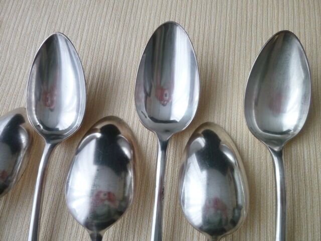 Set of 6 spoons with single flat silver metal soup different goldsmiths