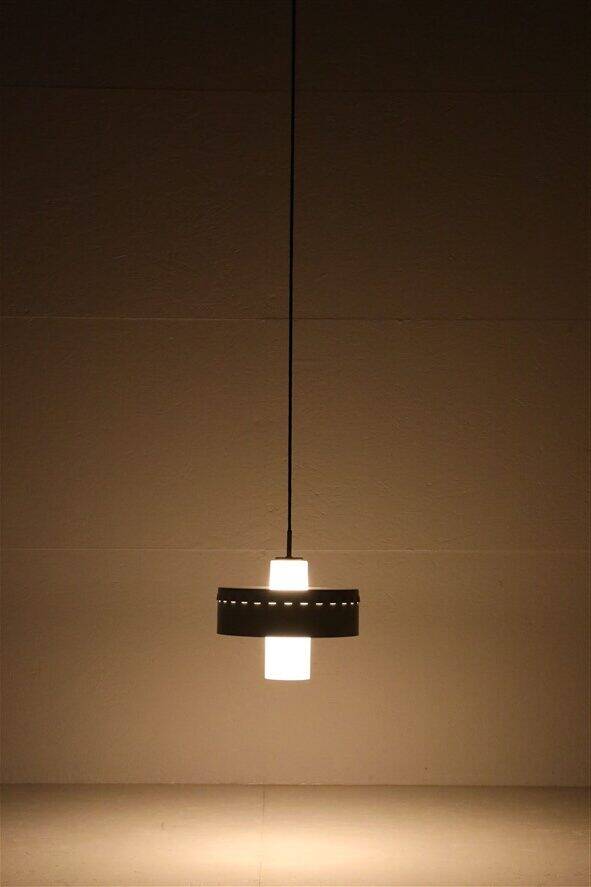 Mid-century pendant lamp / opal glass / brass / light green / Danish modern design / 1960s / 1970s