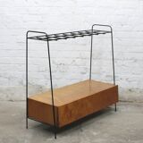 Vintage wood and lacquered metal storage unit.