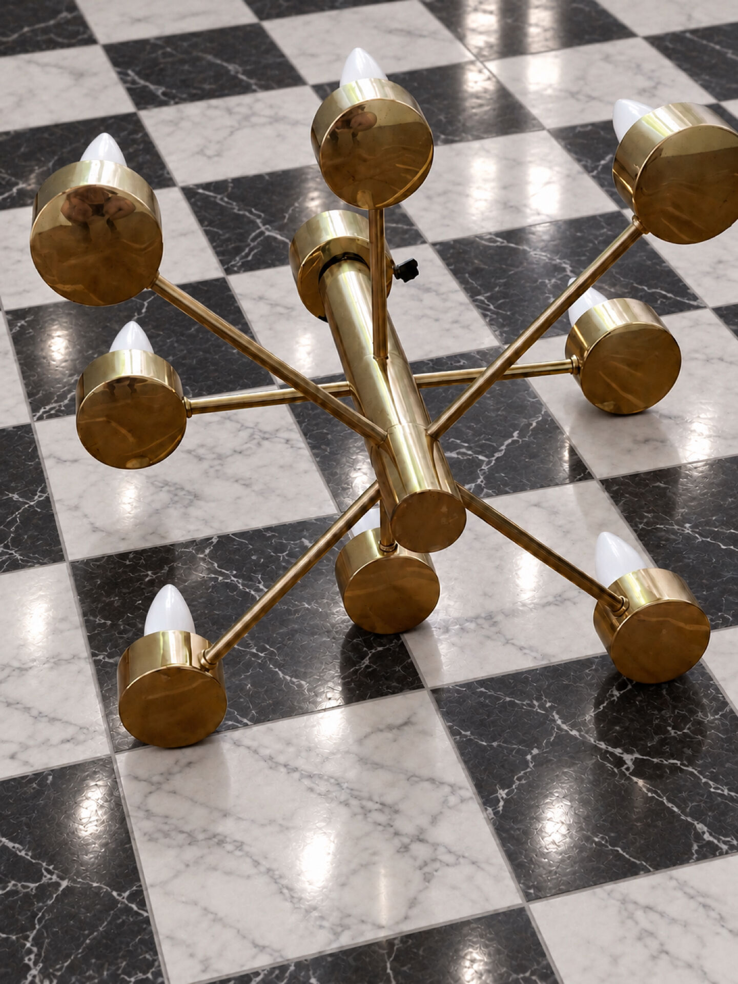 Eight-light chandelier in solid brass by Gaetano Sciolari, Italy, year