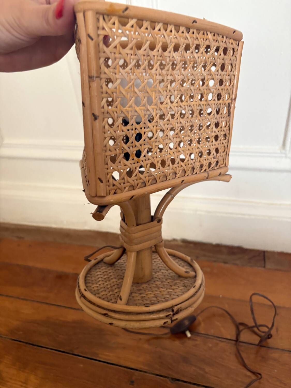 Vintage rattan table lamp 1950-1960 Italian