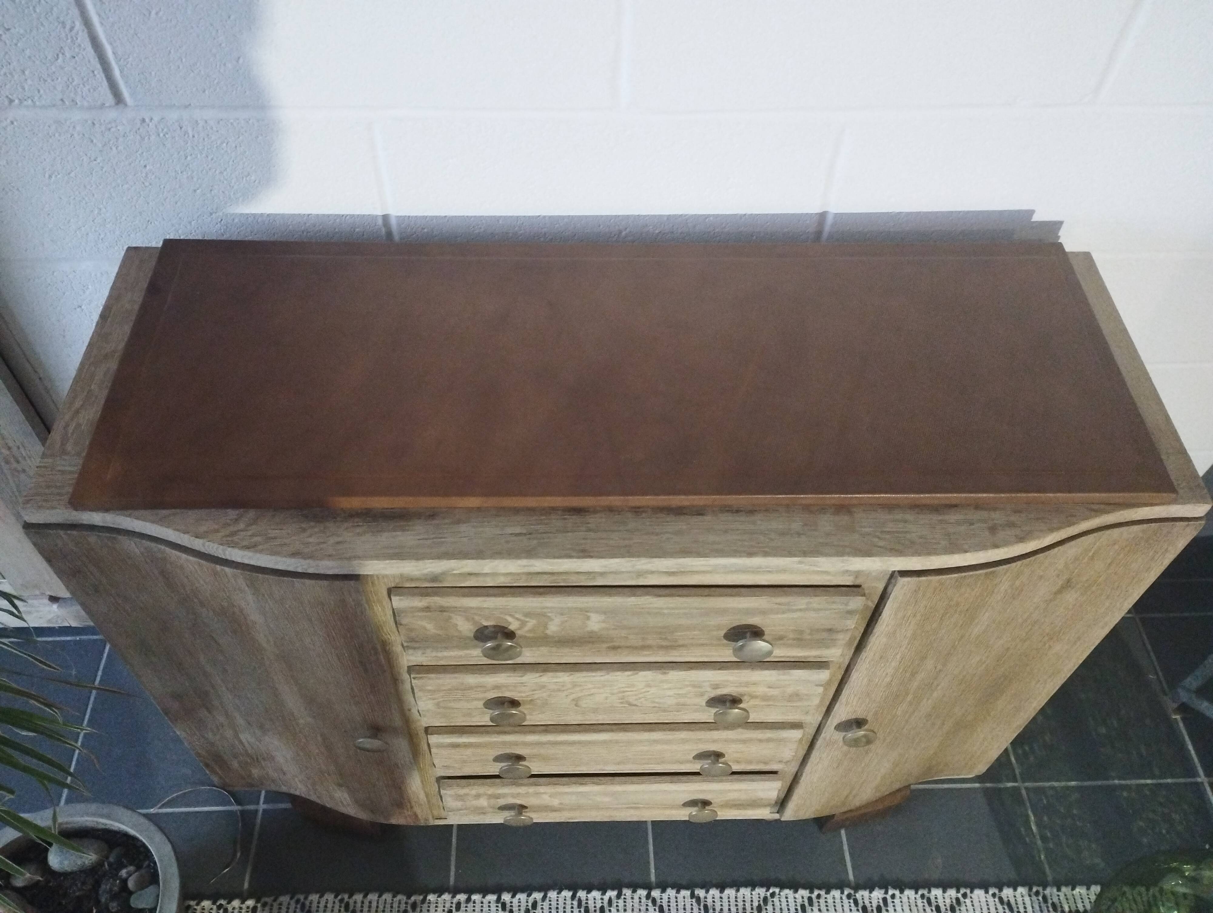 Art Deco oak and leather chest of drawers