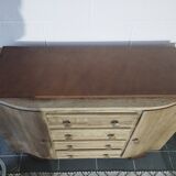 Art Deco oak and leather chest of drawers