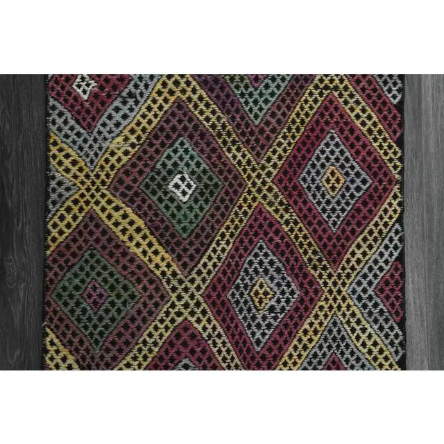1970s Vintage Turkish Oushak Handmade Wool Cotton Purple Runner Rug 62x206