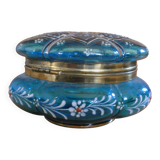 Turquoise glass box, beautifully decorated with gold motifs