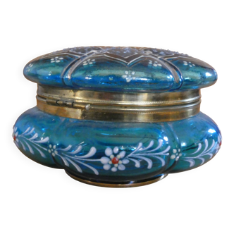 Turquoise glass box, beautifully decorated with gold motifs