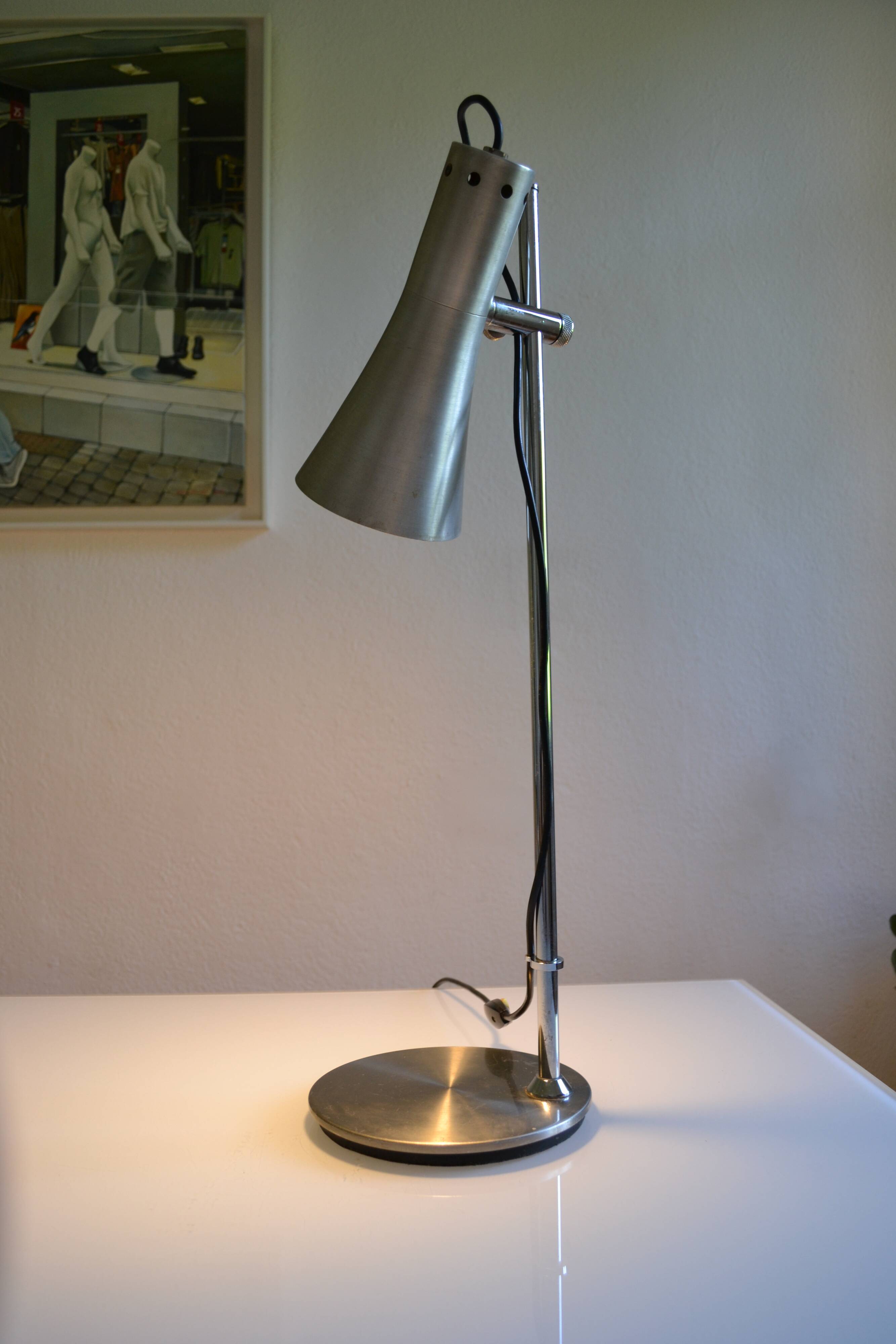 Brushed aluminium and chrome metal desk lamp 70's 1970