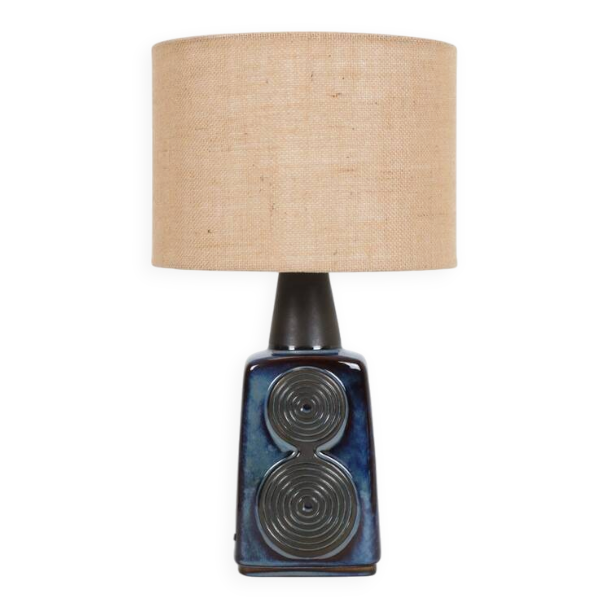 Big "1097" ceramic table lamp by Einar Johansen for Søholm with jute shade, mid-century Danish modern design, 1960s/1970s
