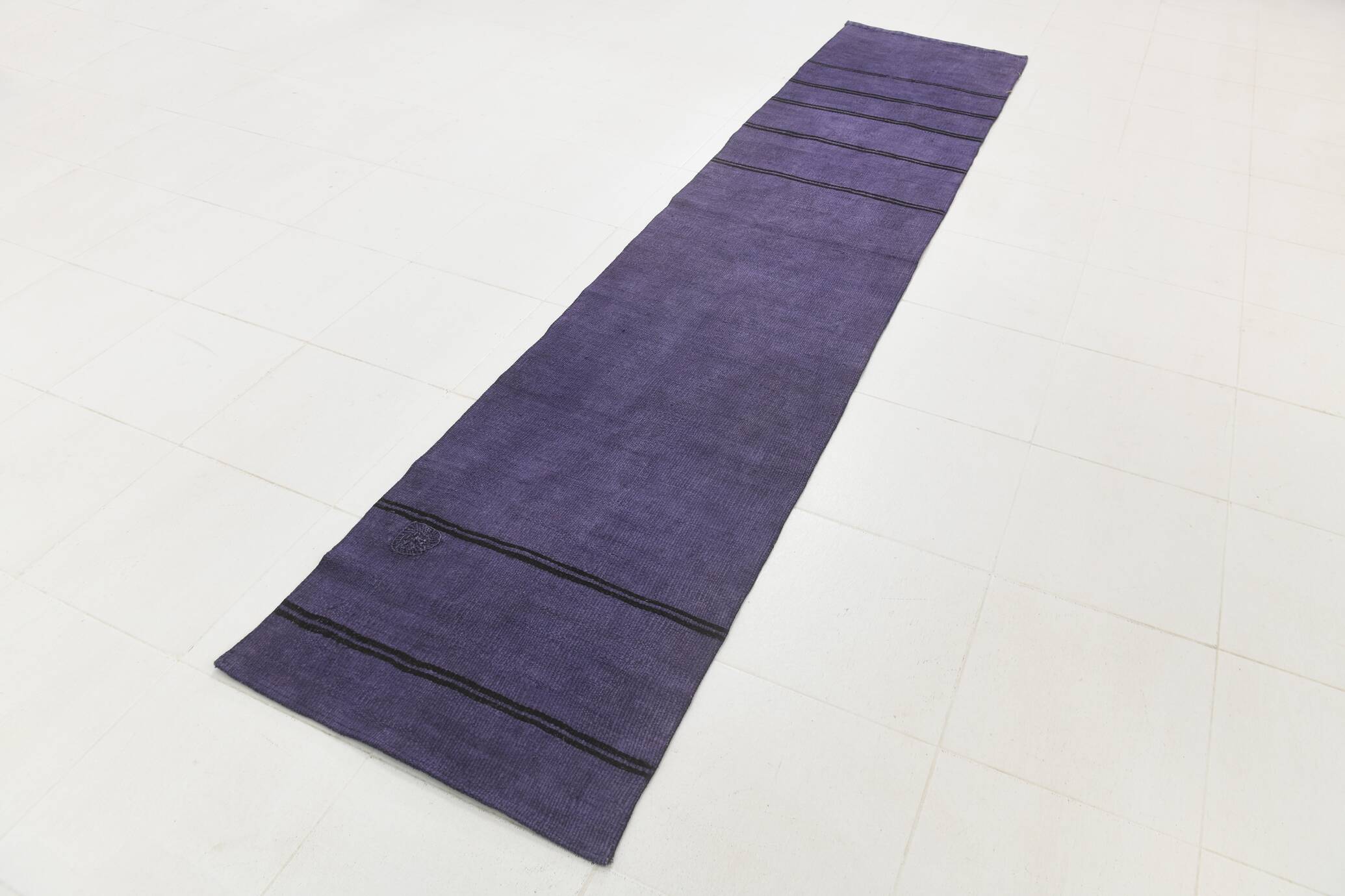 Purple Black Turkish Vintage Runner Rug, 74x346Cm