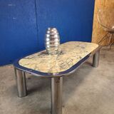 Italian design coffee table from the 70s, marble and chrome