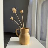 Small vintage jug engraved 50cl matte beige stoneware H14