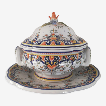 Tureen and its earthenware support from Desvres Geo Martel