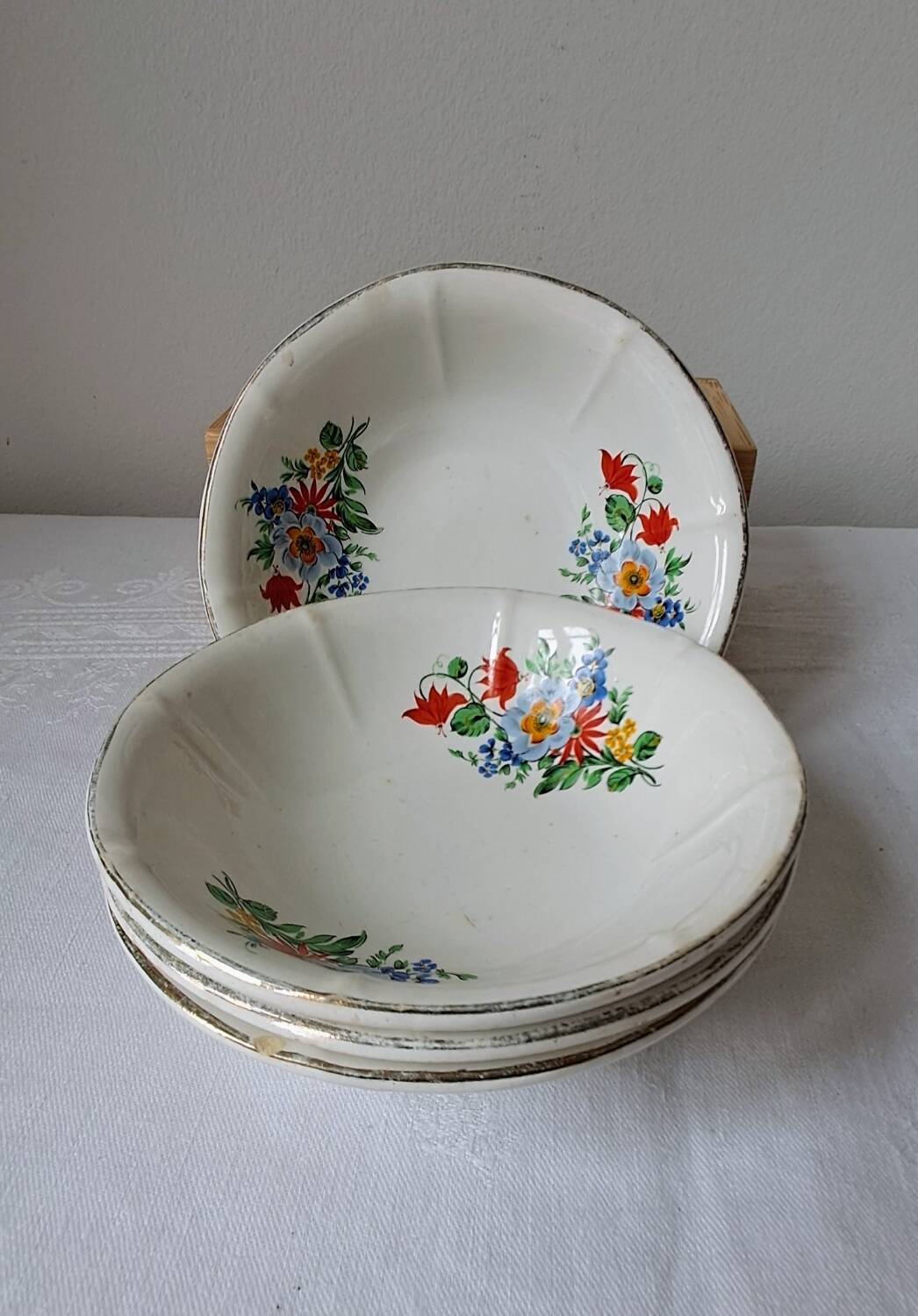 Coupelles vintage Digoin Sarreguemines. Décalcomanies de fleurs