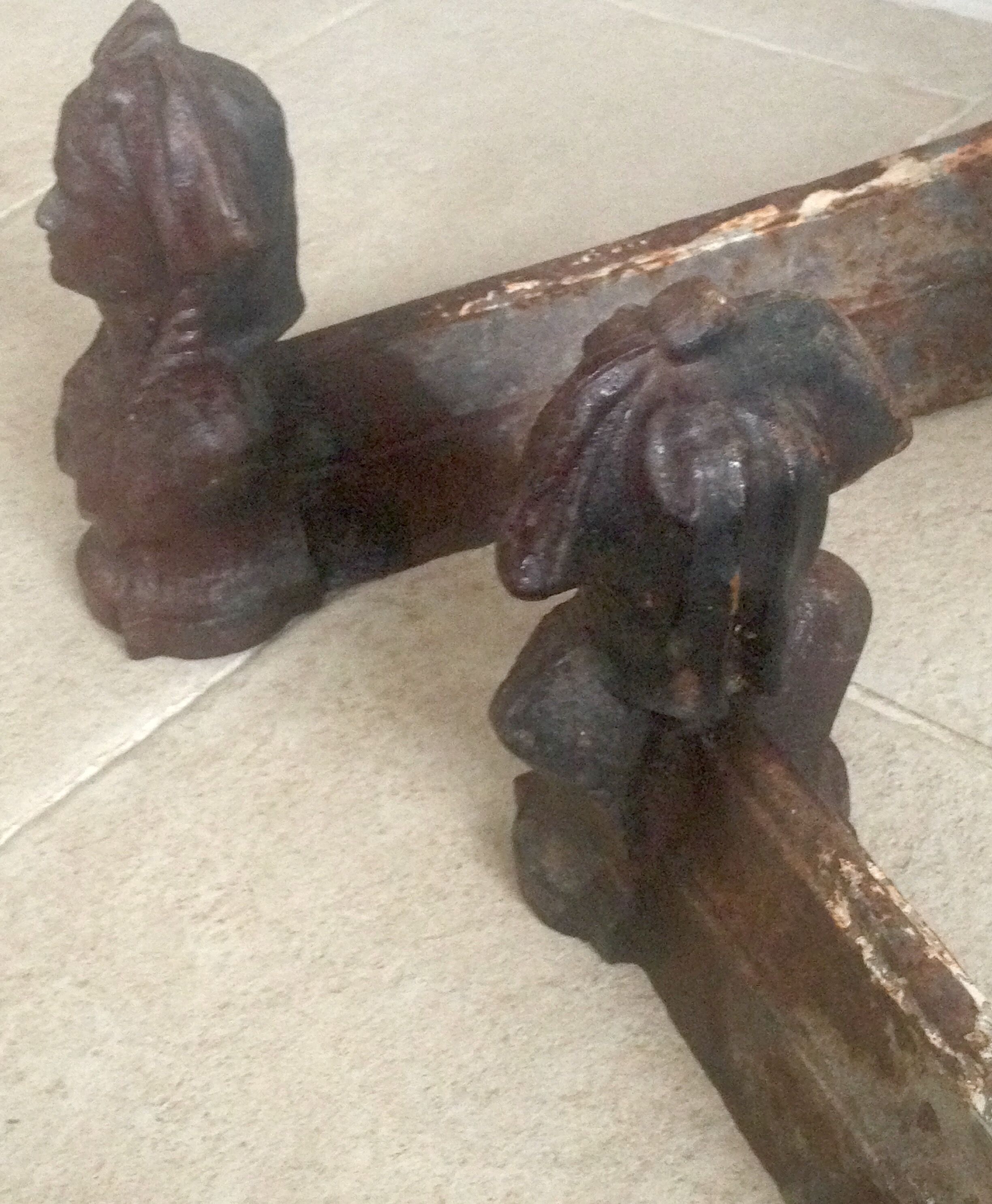 Pair of old andirons, Alsatian busts