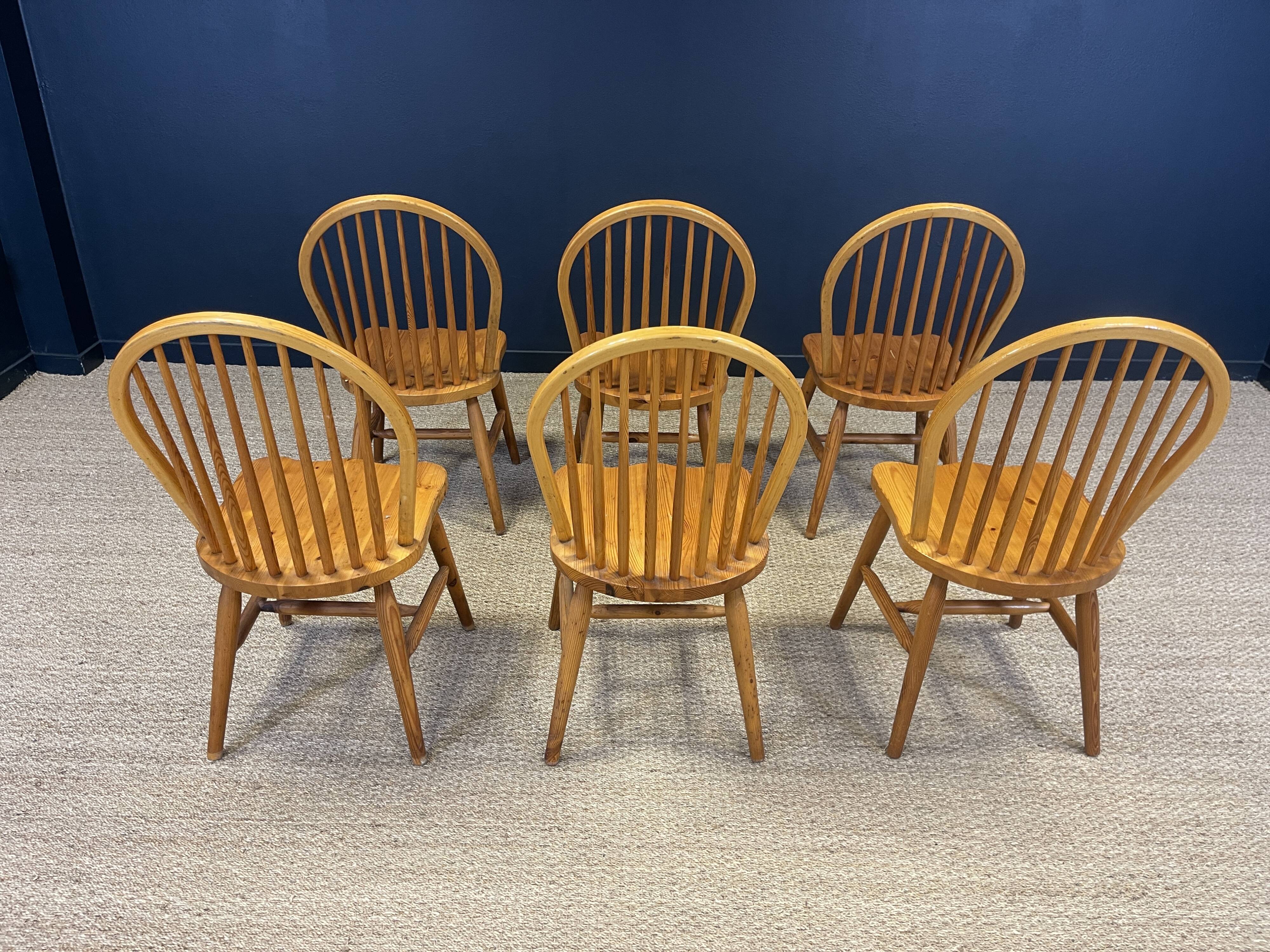 Set of 6 solid pine chairs from the 80s