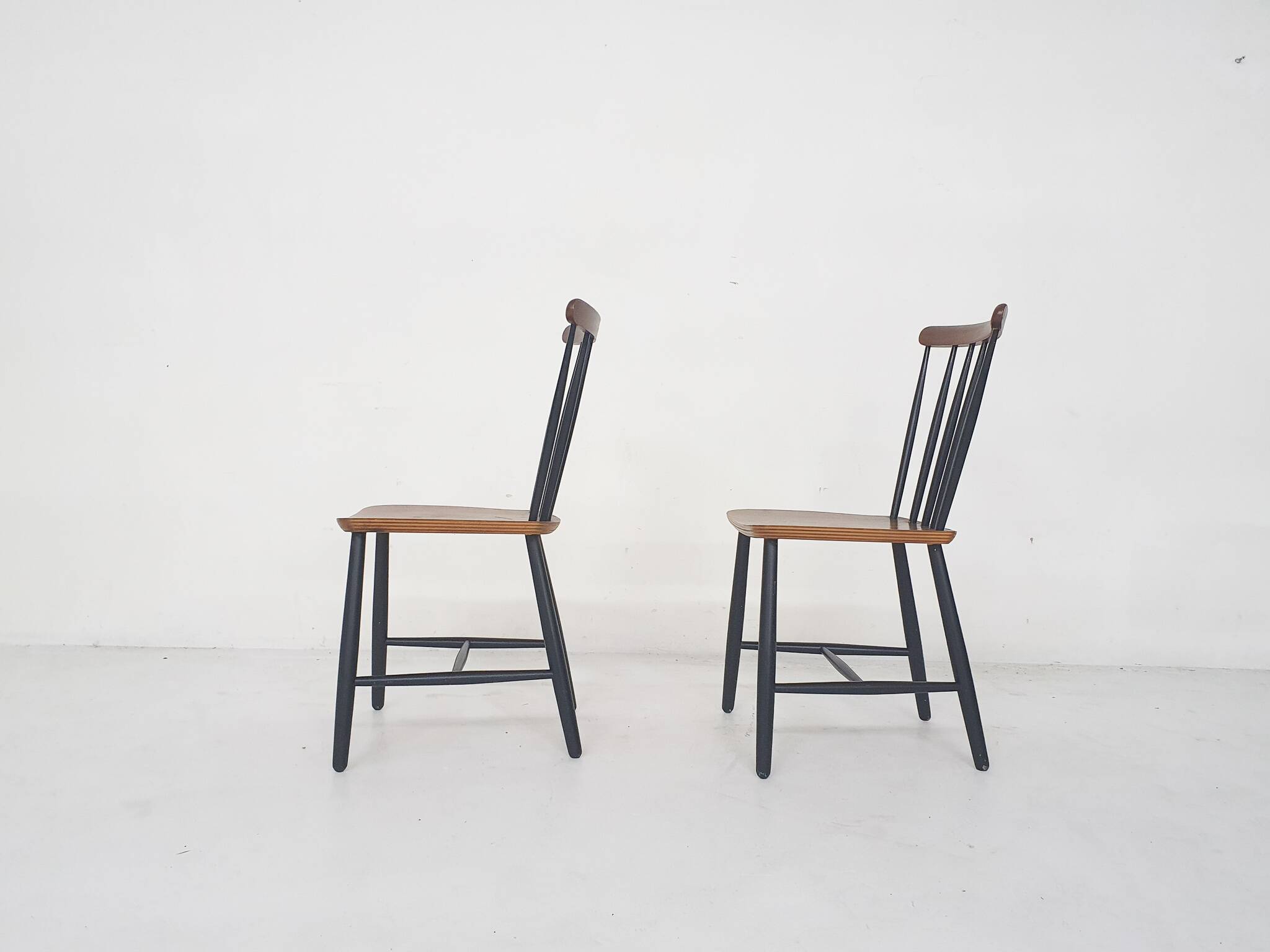 Set of two spindle back chairs by Billund, Denmark 1960's