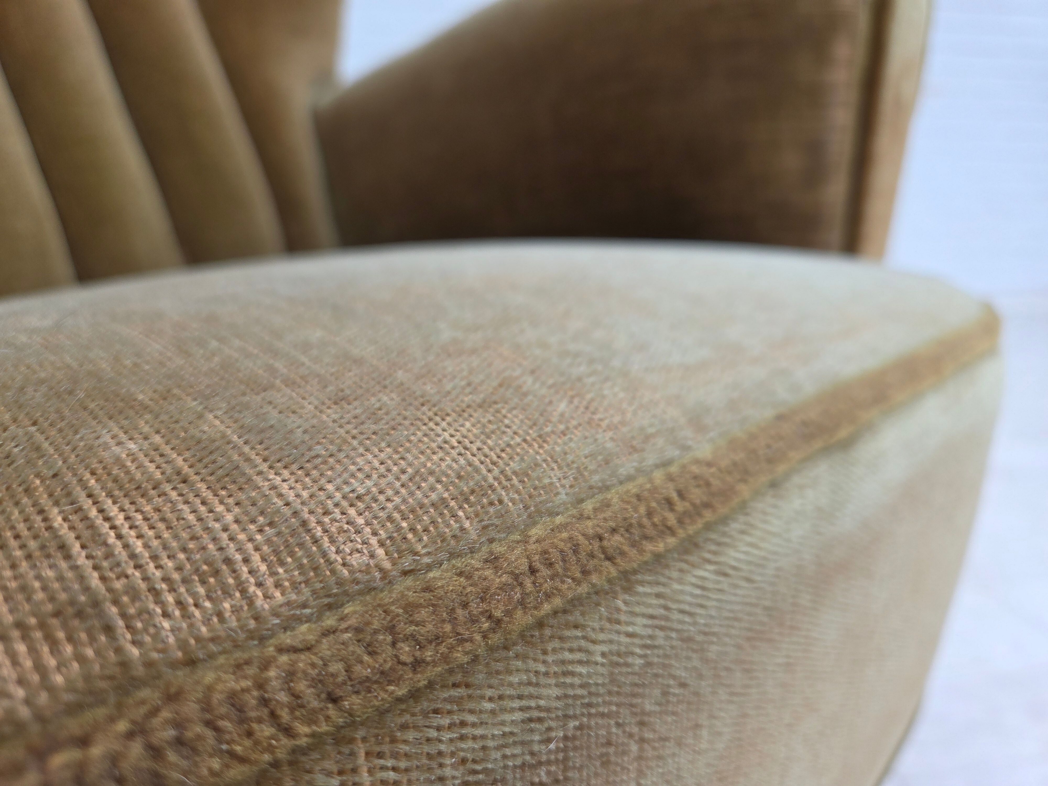 1960s, Danish highback relax armchair, green furniture velour.