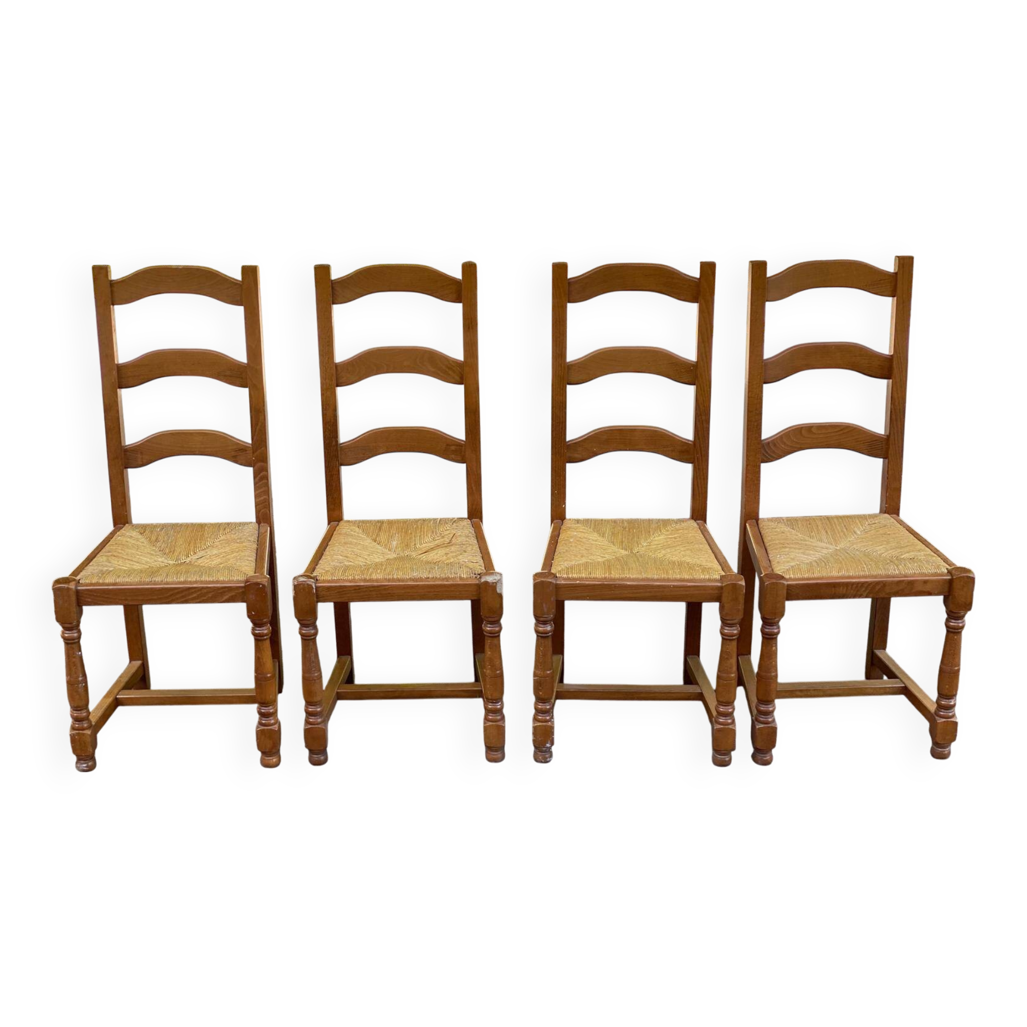 4 solid wood chairs in medium oak straw with high farmhouse backrest