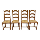 4 solid wood chairs in medium oak straw with high farmhouse backrest