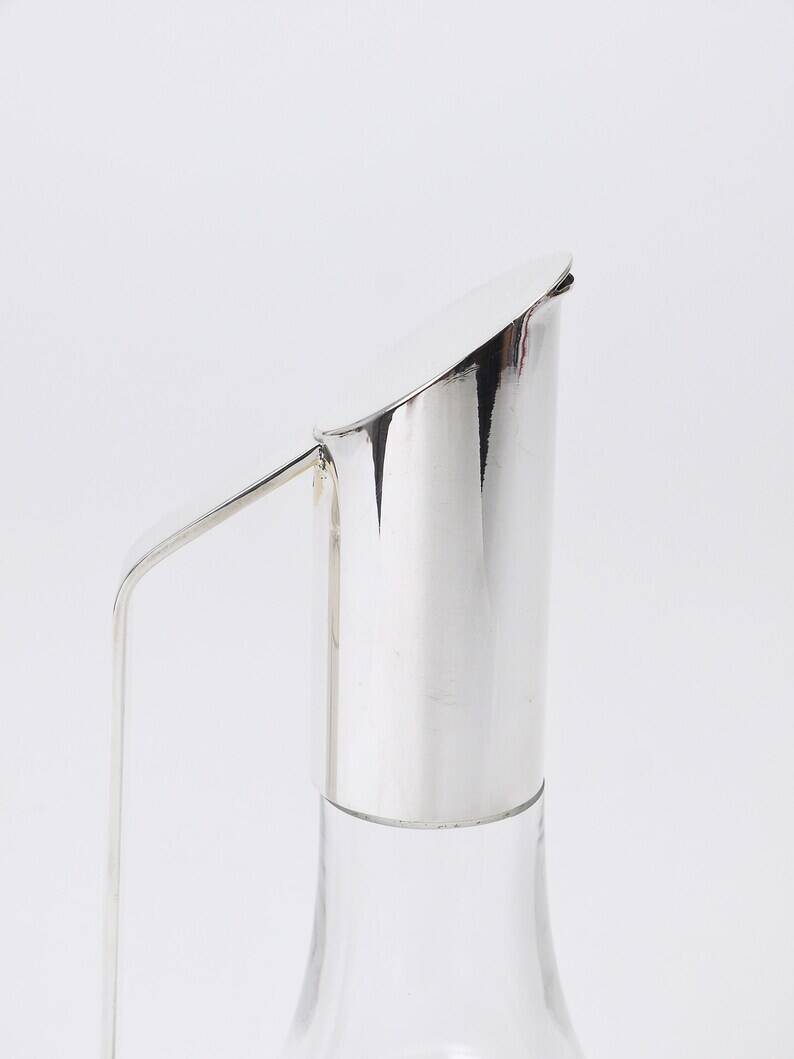 Riedel Mesa Elegant Silver & Crystal Carafe, Decanter, Pitcher, Italy, 1980s