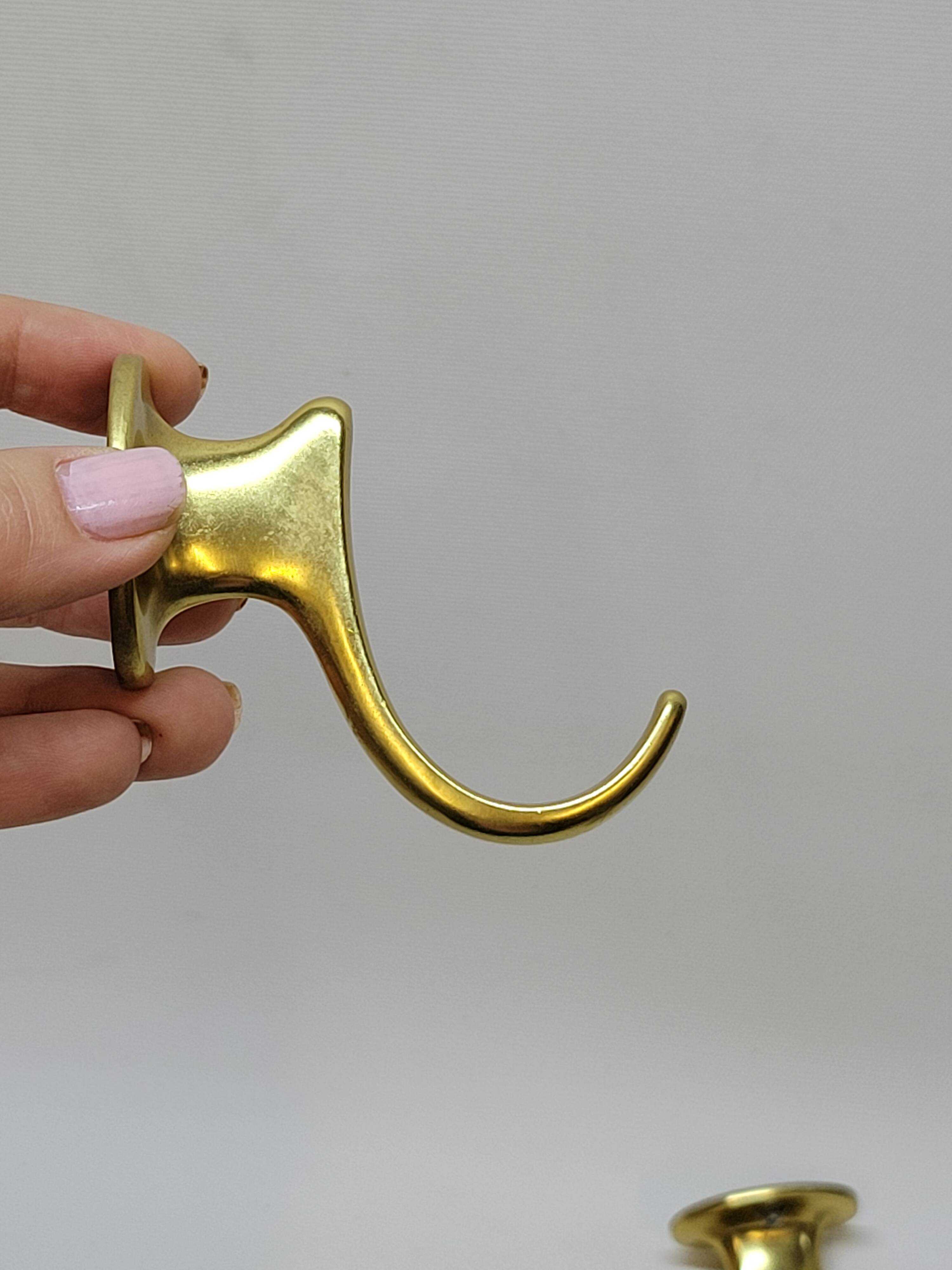 Gold-Colored Anodized Aluminum Coat Hooks, 1950s, Set of 2